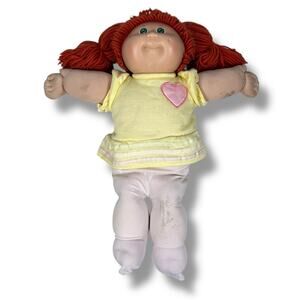 Vintage Cabbage Patch Kids Doll 17" Red Yarn Hair Green Eyes 80s Heart Top
